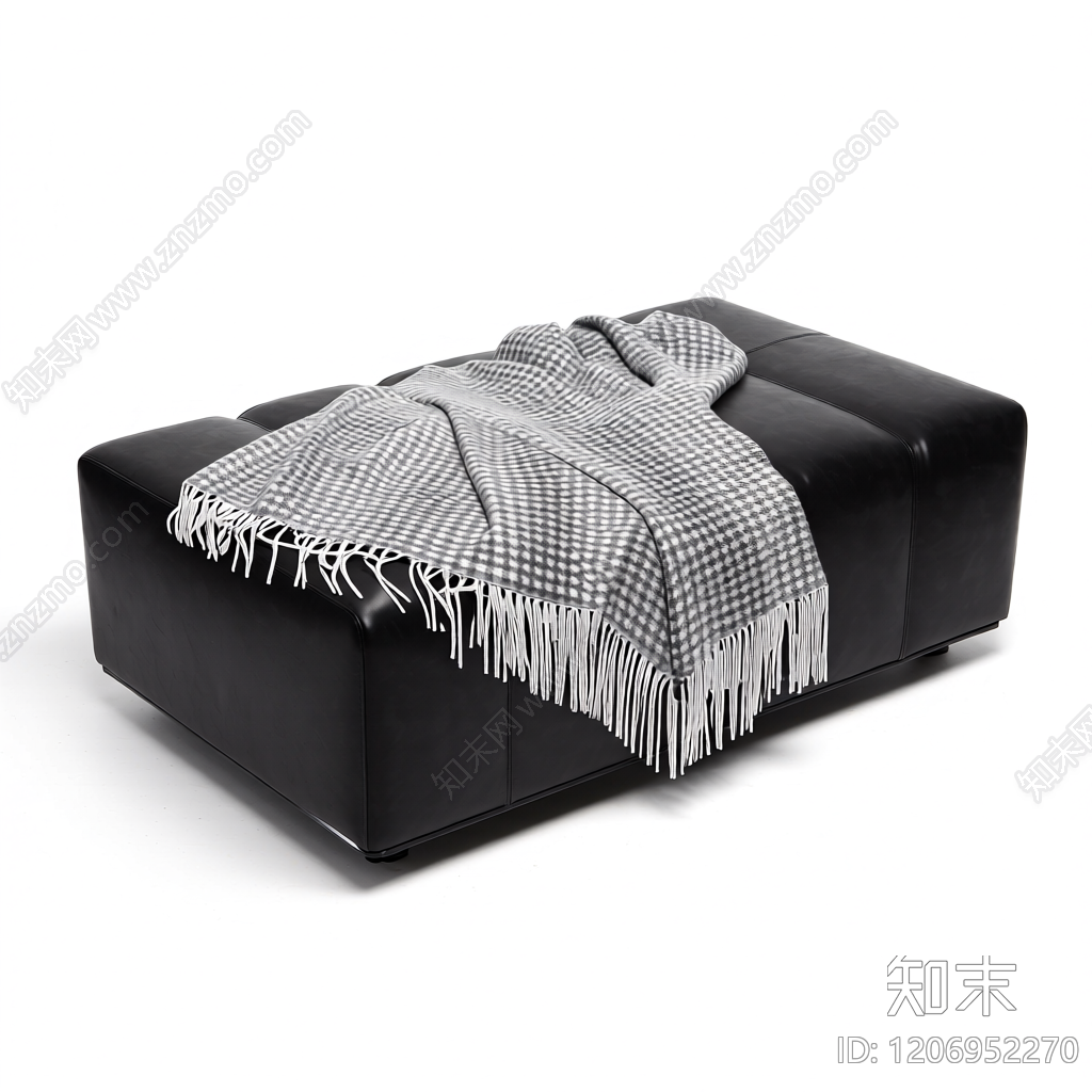 黑色皮质脚凳带毯子3D模型下载【ID:1206952270】