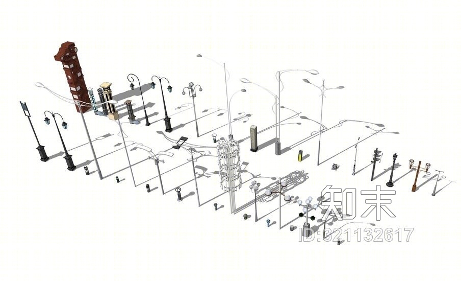 路灯组合SU模型下载【ID:321132617】