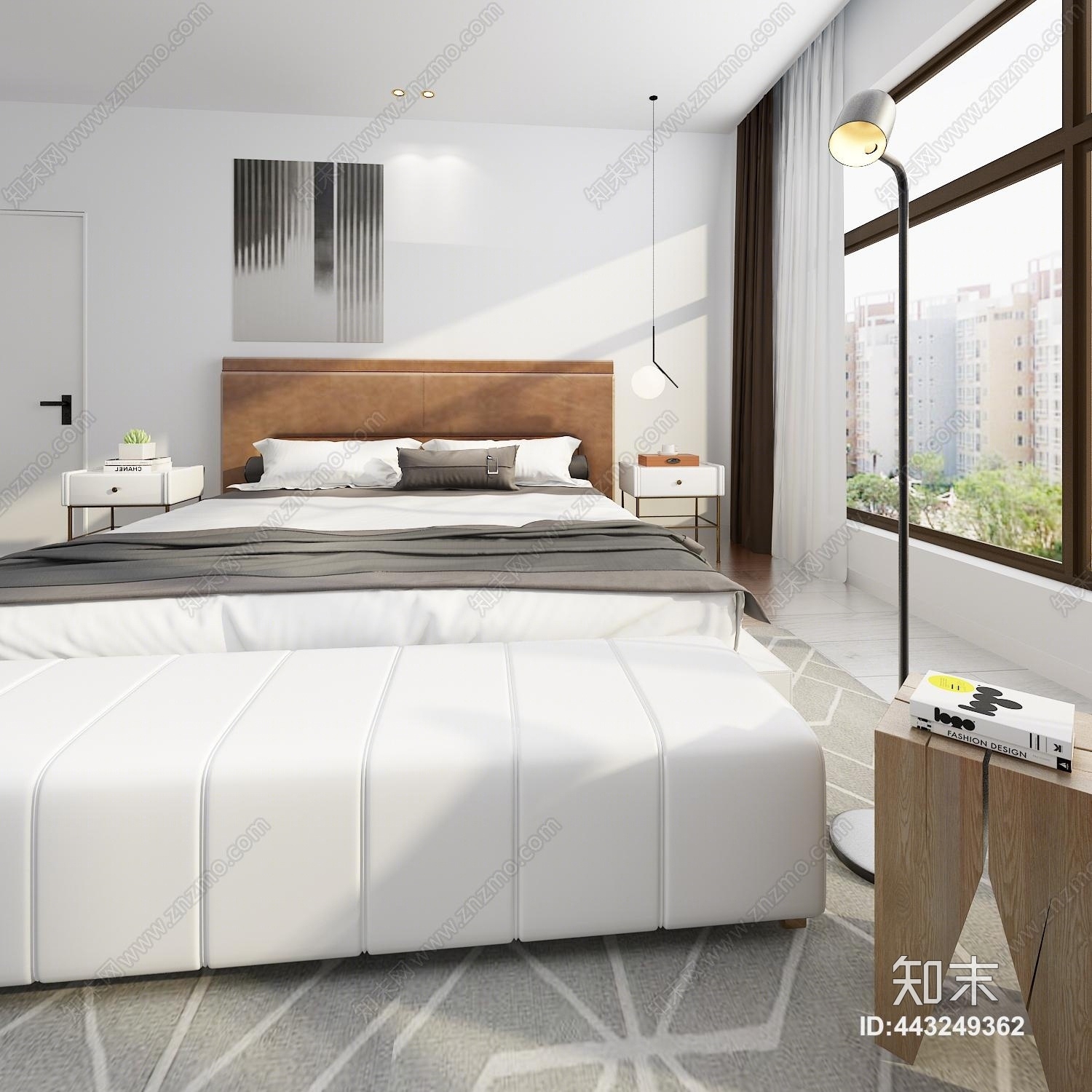 现代极简主卧室3D模型下载【ID:443249362】_知末3d模型网