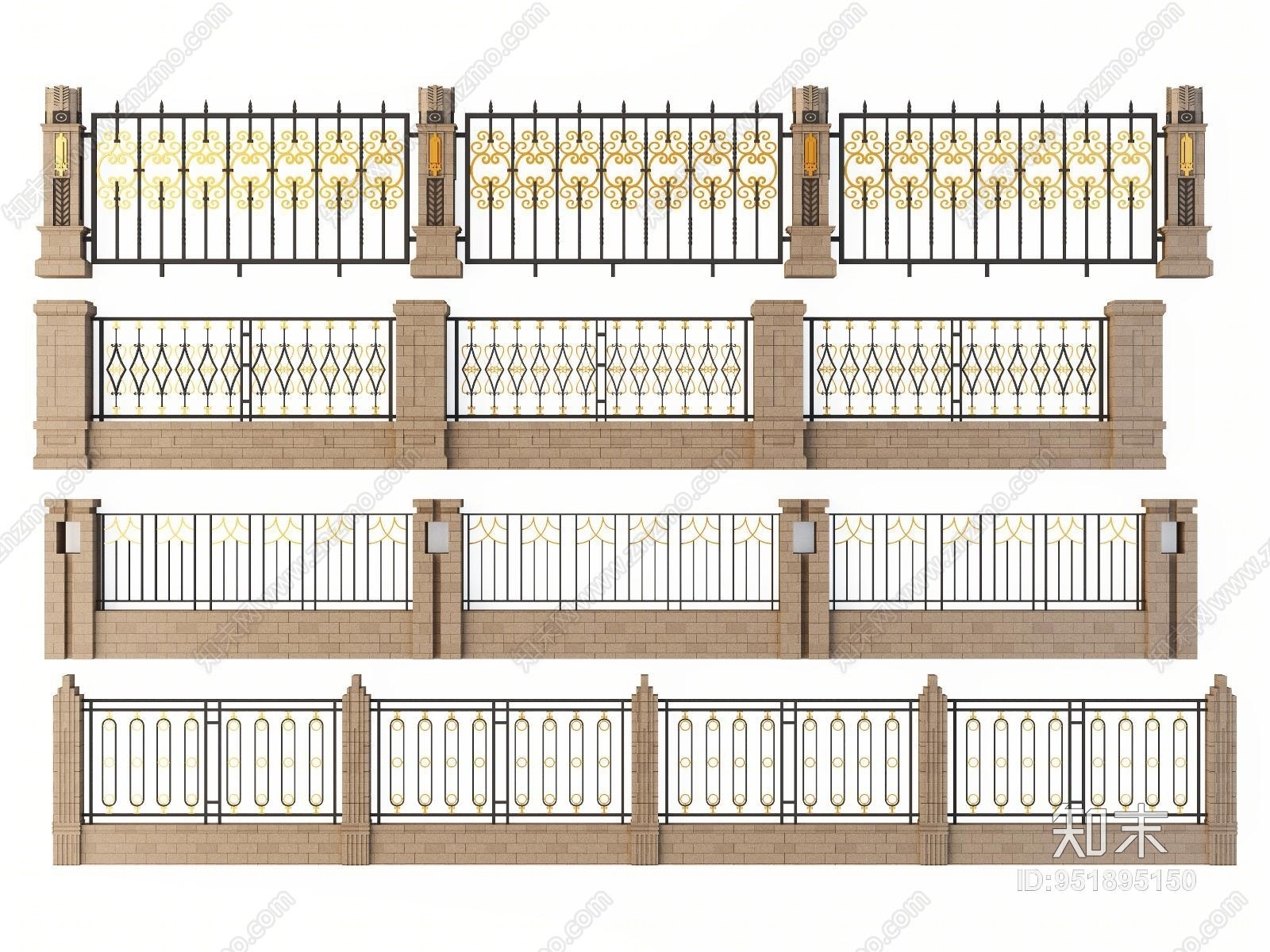 简欧铁艺围墙3D模型下载【ID:951895150】