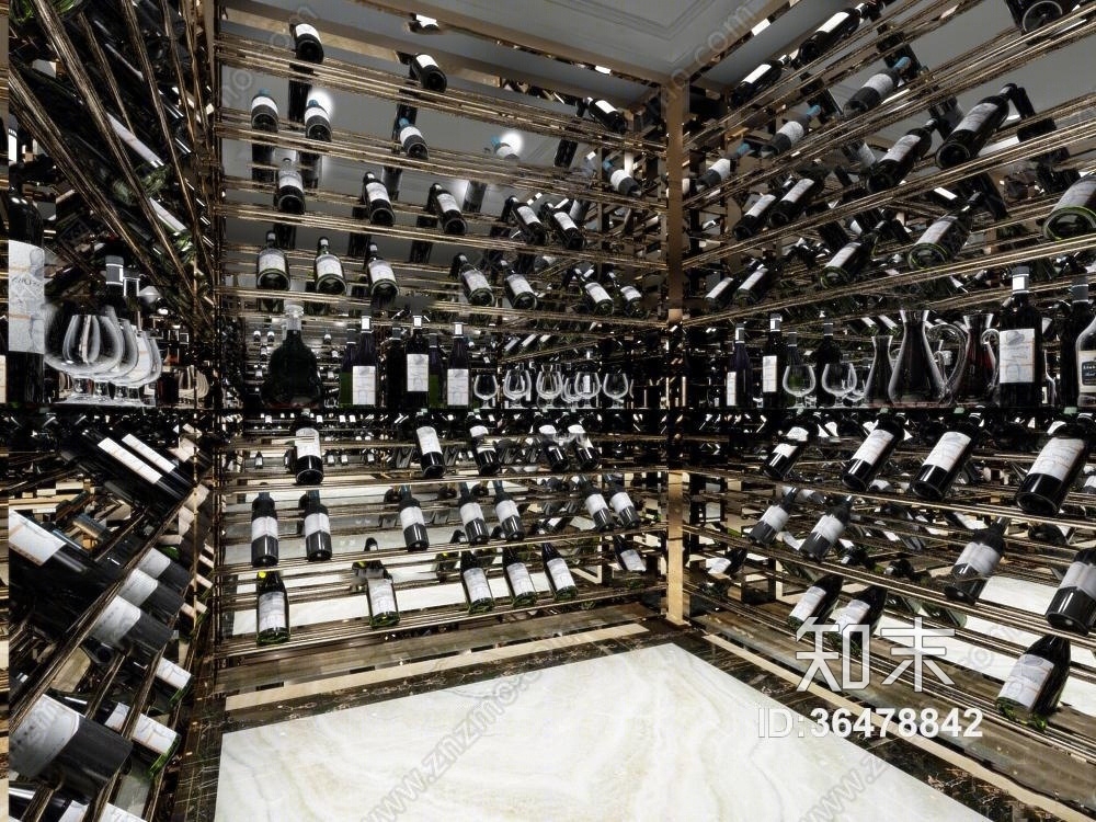 现代酒窖红酒组合3D模型下载【ID:36478842】