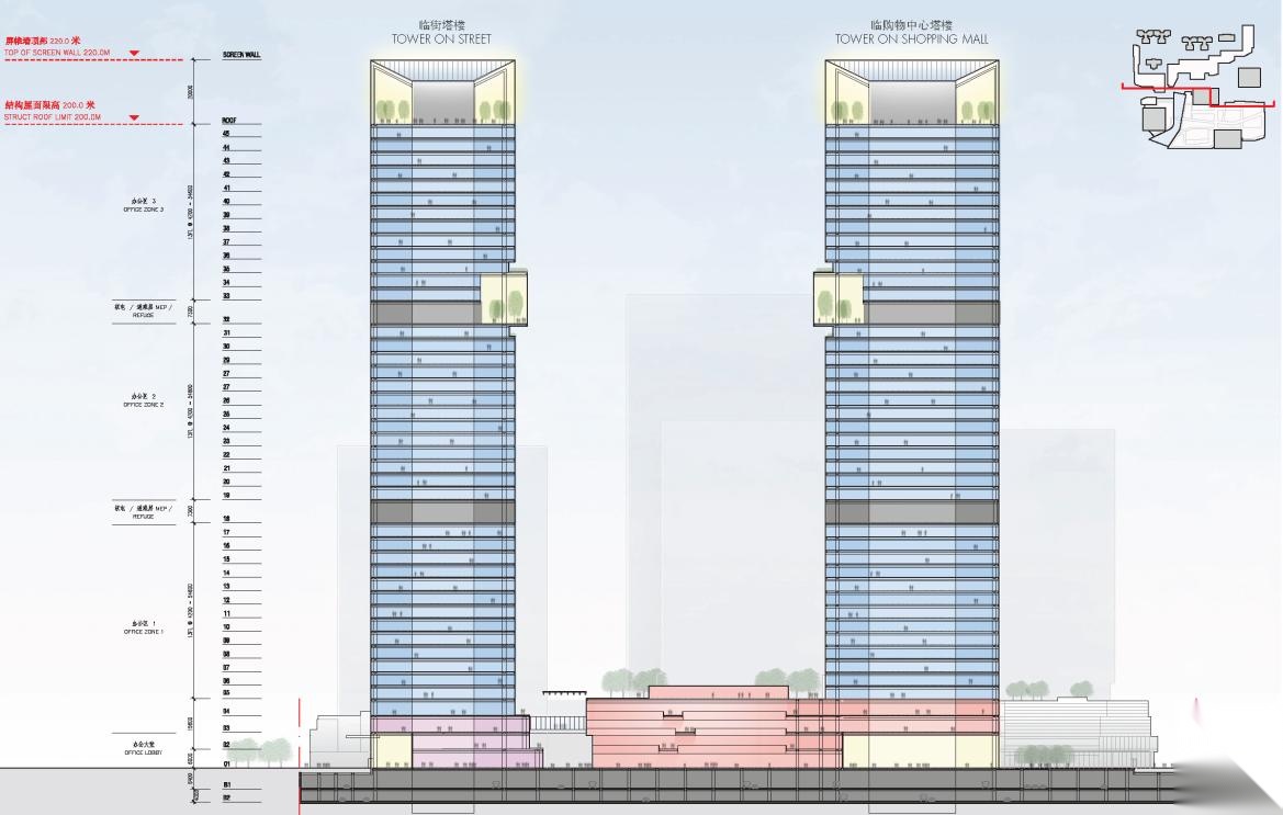 [深圳]超高层玻璃幕墙双塔式商业综合体建筑设计方案文...cad施工图下载【ID:165925112】