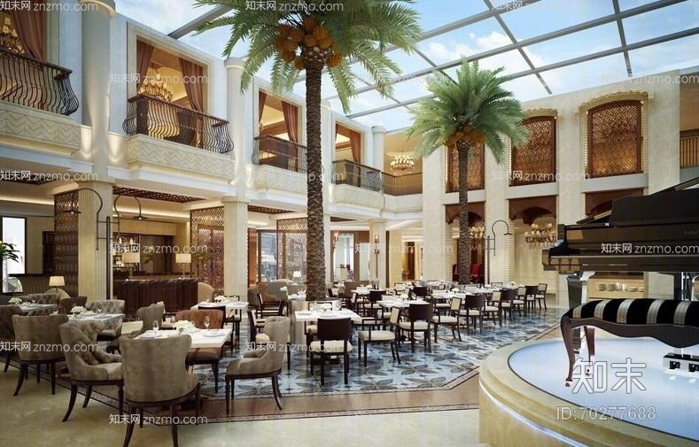 欧式简约酒店餐饮3D模型下载【ID:70277688】