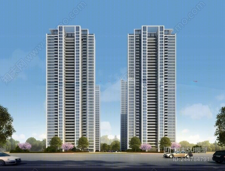 现代高层住宅+新亚洲风格洋房SU模型下载【ID:244784791】