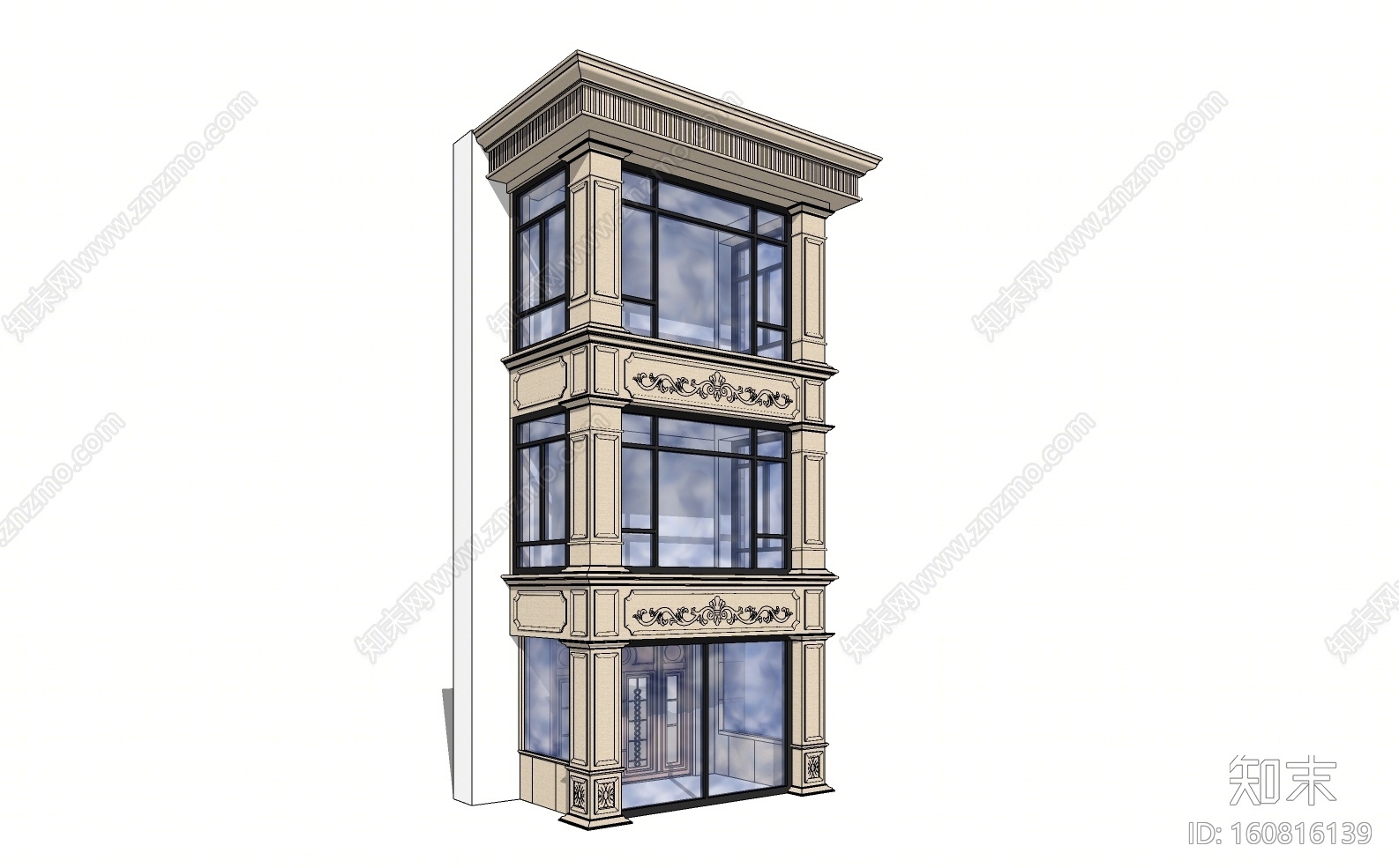 欧式古典阳台飘窗SU模型下载【ID:160816139】