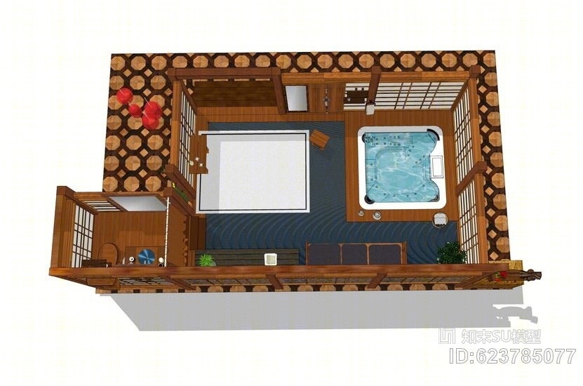 日式浴室室内设计SU模型下载【ID:623785077】