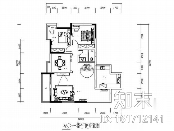 顶楼花园公寓室内装修图（含效果）cad施工图下载【ID:161712141】