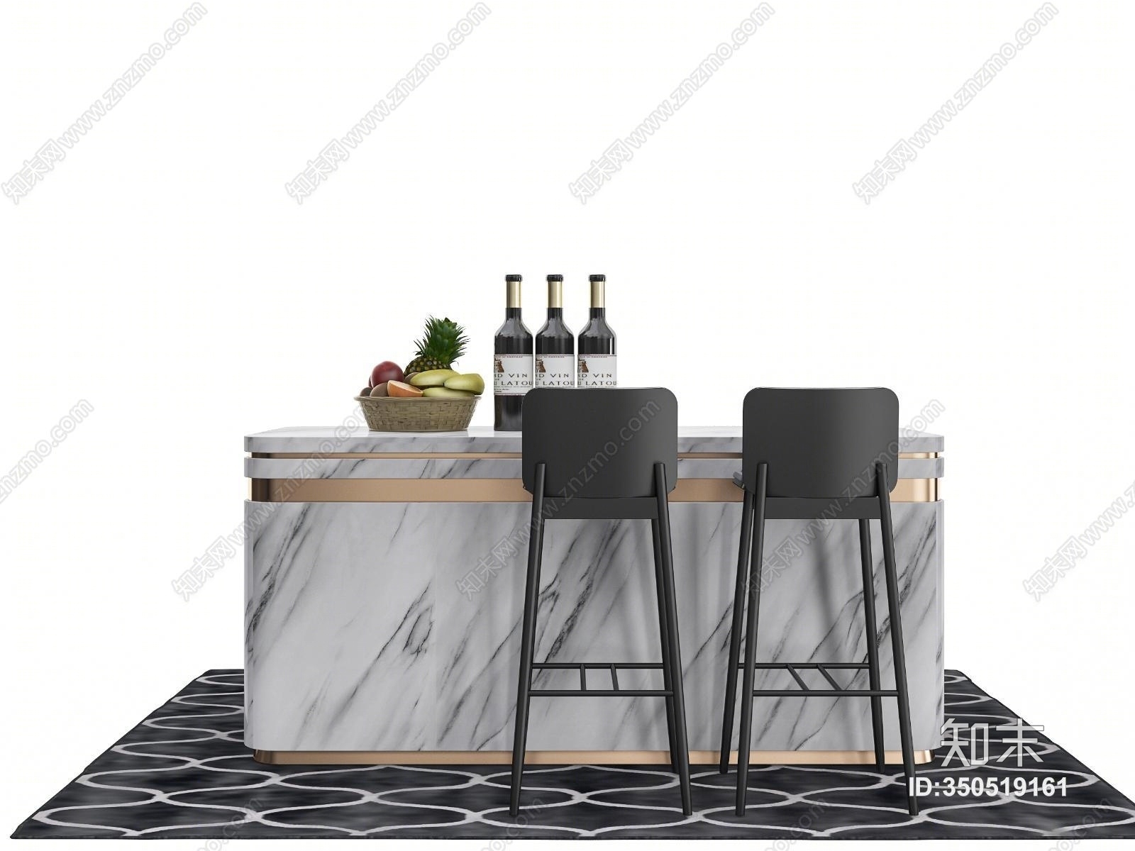 现代金属吧台椅子摆件组合3D模型下载【ID:350519161】