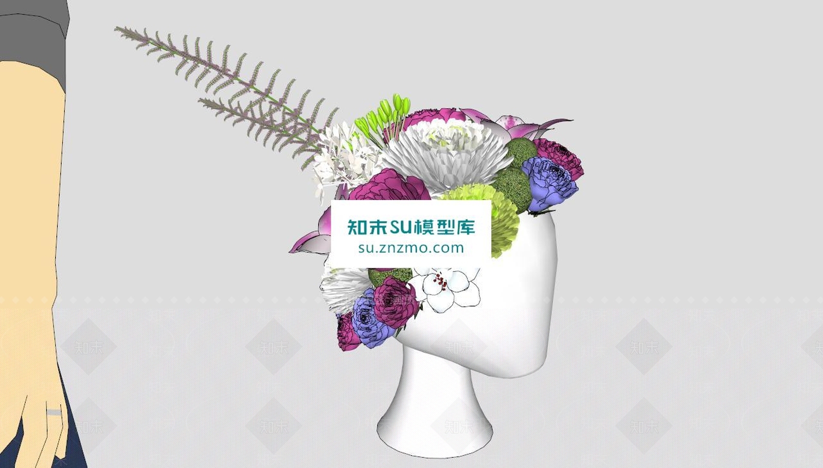 头饰陶瓷花瓶SU模型下载【ID:172526153】