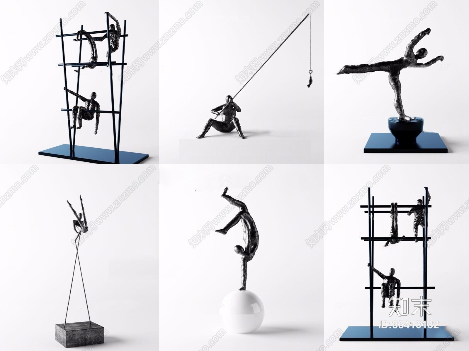 现代钓鱼运动人物雕塑组合3D模型下载【ID:35413182】