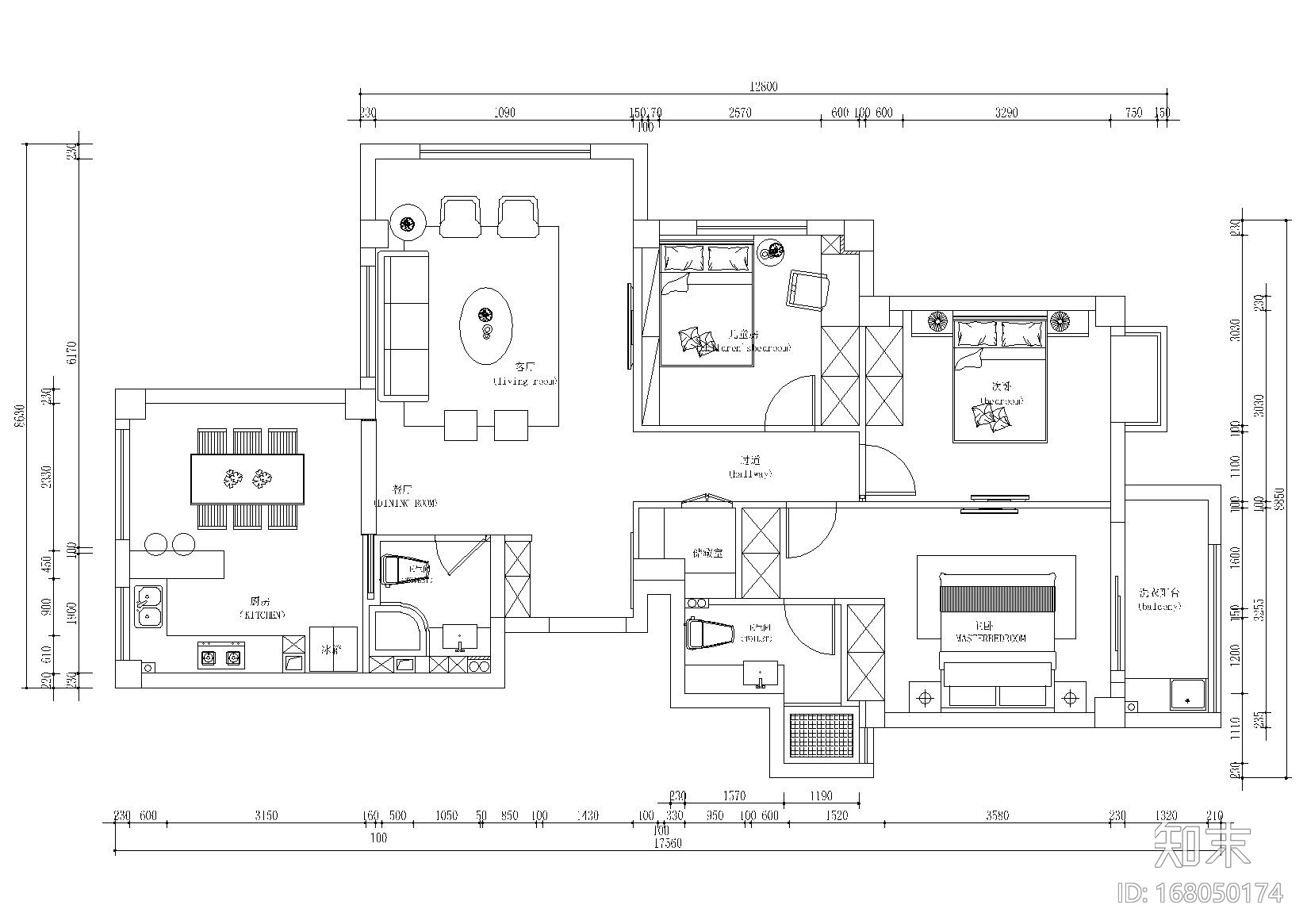 [浙江]温州120㎡黑白调住宅施工图_附效果图施工图下载【ID:168050174】