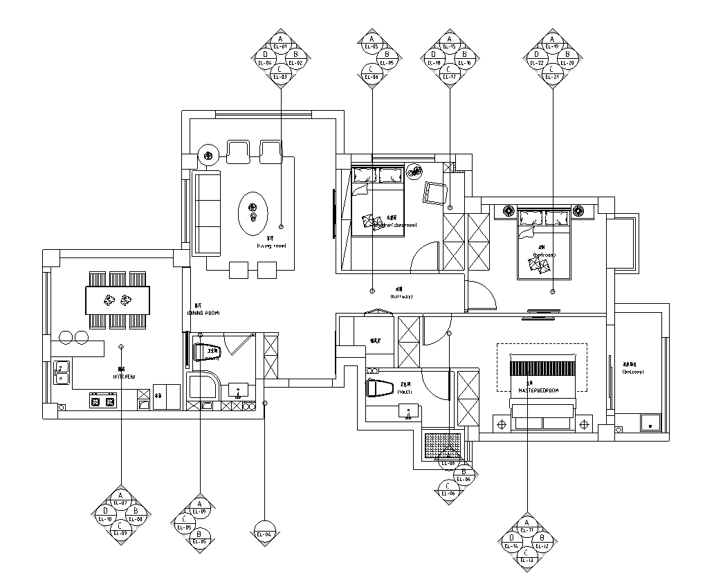 [浙江]温州120㎡黑白调住宅施工图_附效果图施工图下载【ID:168050174】