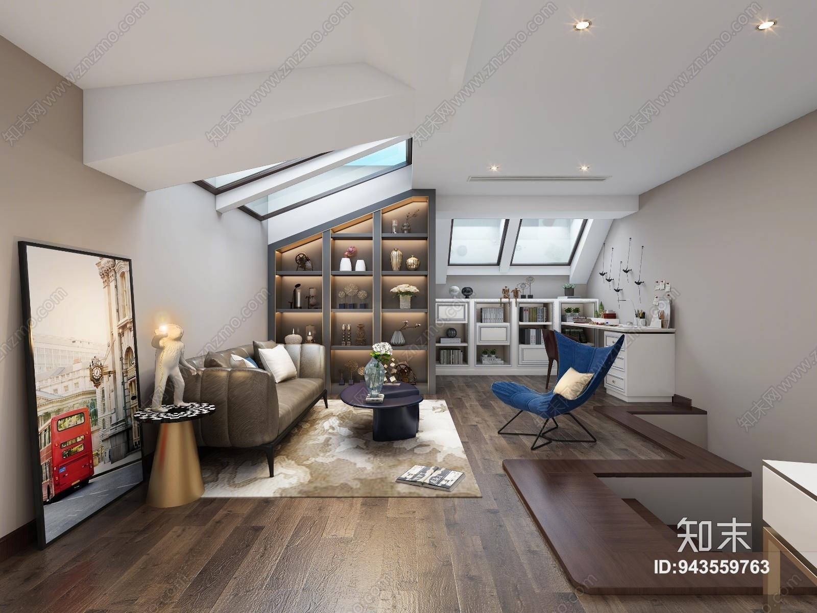 现代轻奢阁楼3D模型下载【ID:943559763】