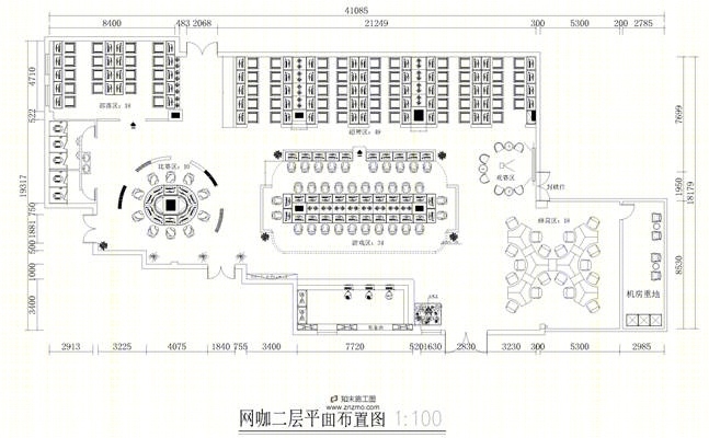 网咖布局图施工图下载【ID:36919364】