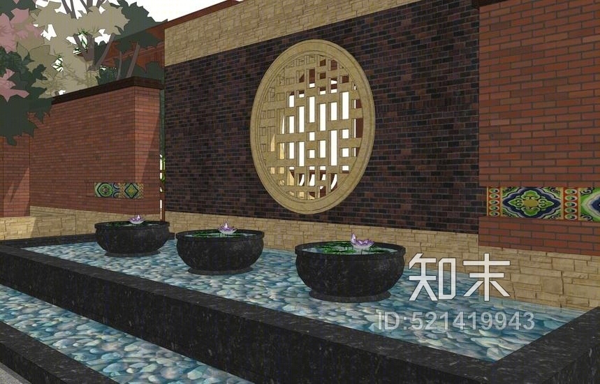 秦巴香溪园中式庭院景观SU模型下载【ID:521419943】