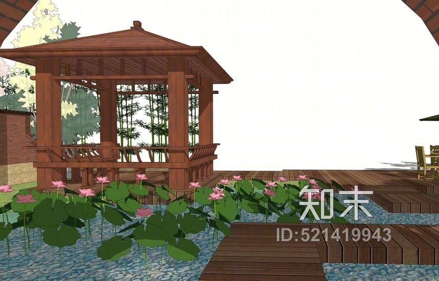 秦巴香溪园中式庭院景观SU模型下载【ID:521419943】