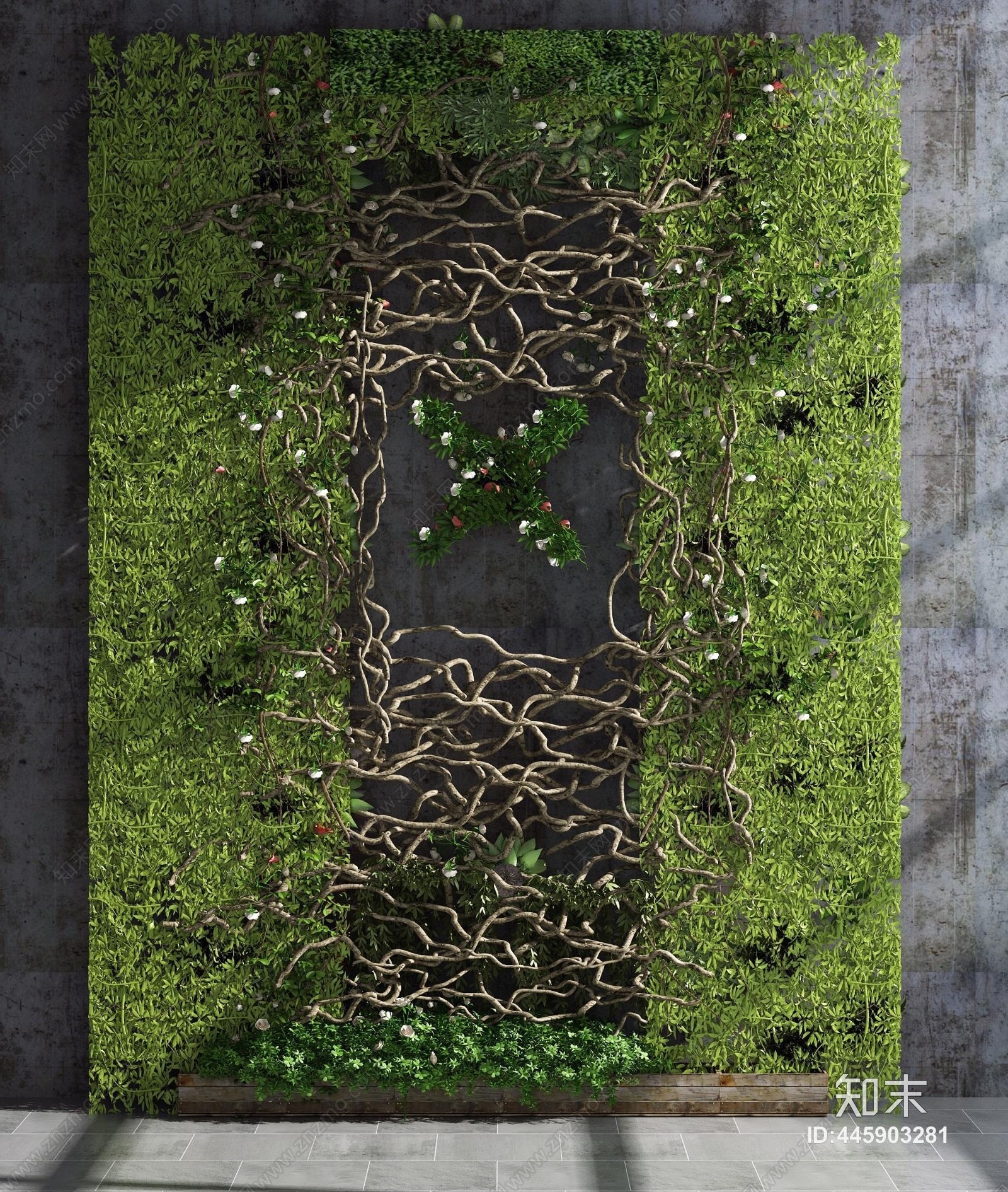 现代绿植背景墙3D模型下载【ID:445903281】