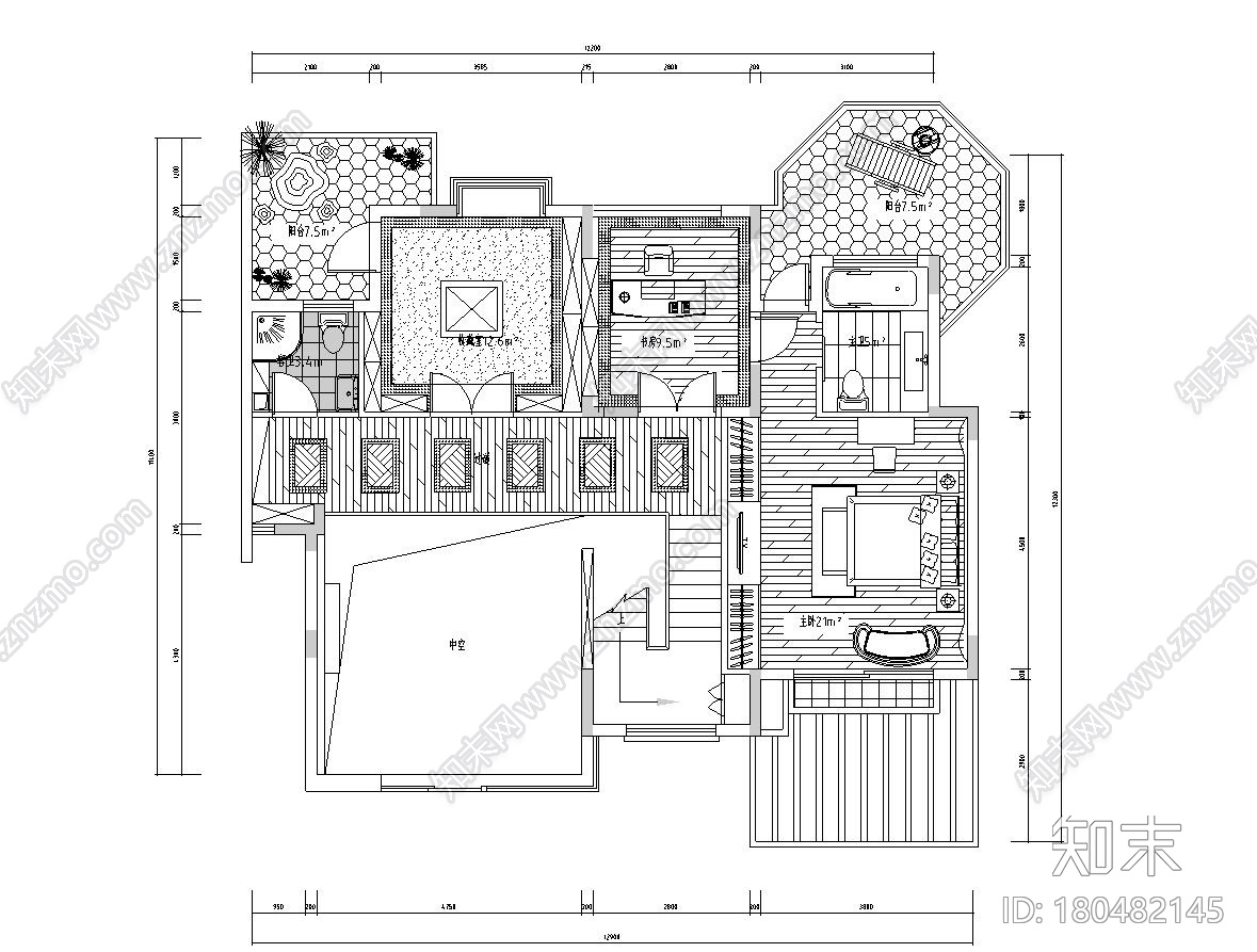 西欧风5层户型样板房装修施工图设计cad施工图下载【ID:180482145】