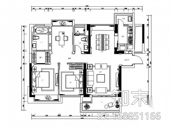 [广东]娴静舒适独具风格的样板间室内施工图（含效果图）cad施工图下载【ID:168051166】