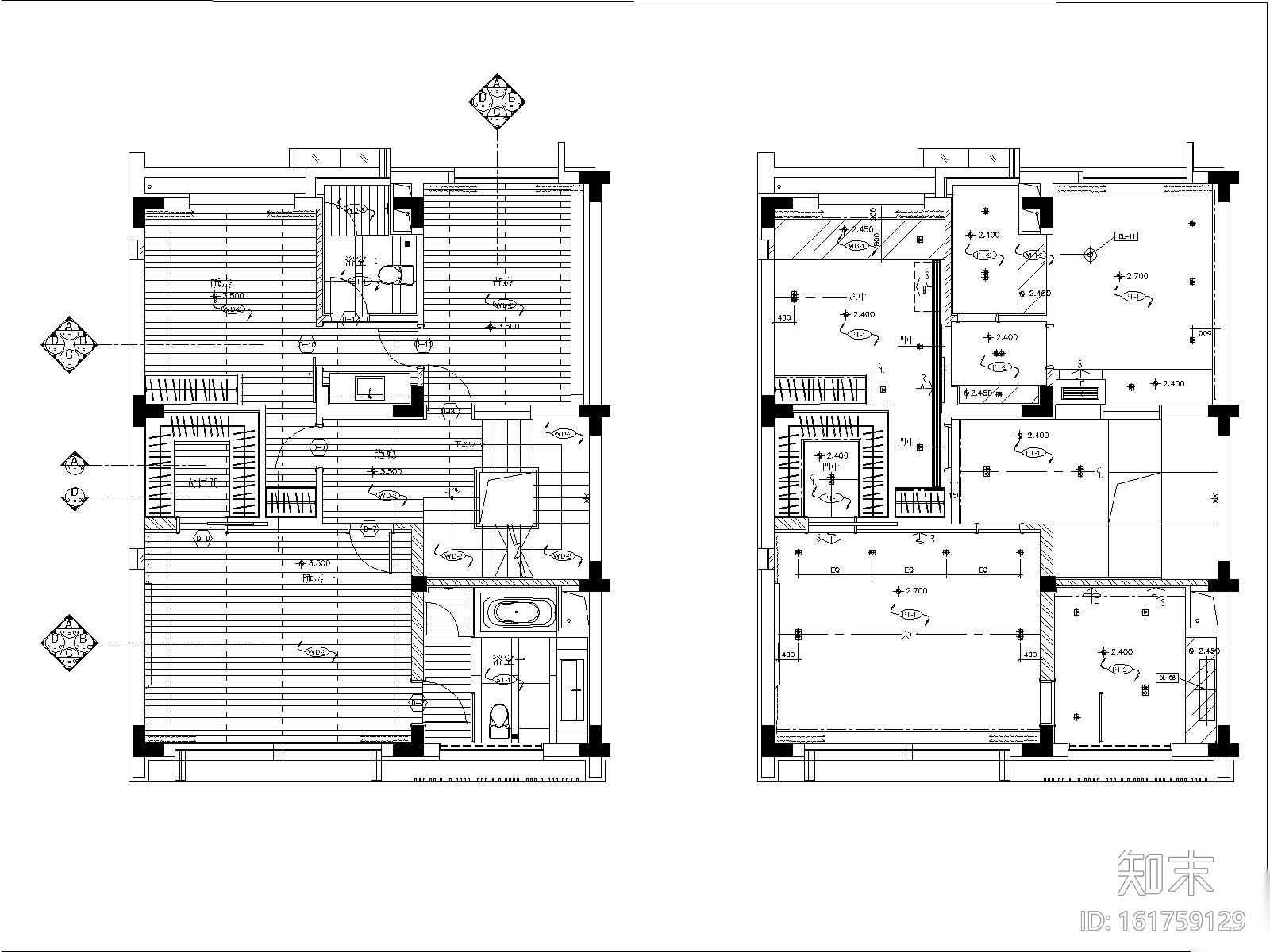 [上海]上海汤臣38河D型4层别墅装修样板房室内装修施工图cad施工图下载【ID:161759129】