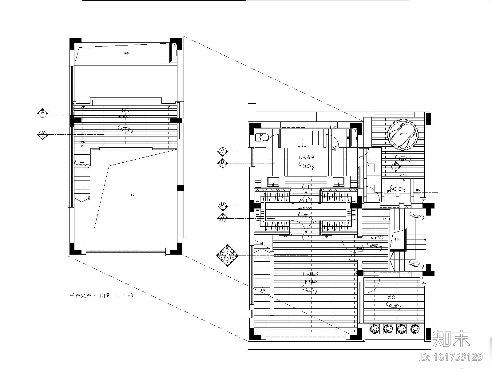 [上海]上海汤臣38河D型4层别墅装修样板房室内装修施工图cad施工图下载【ID:161759129】