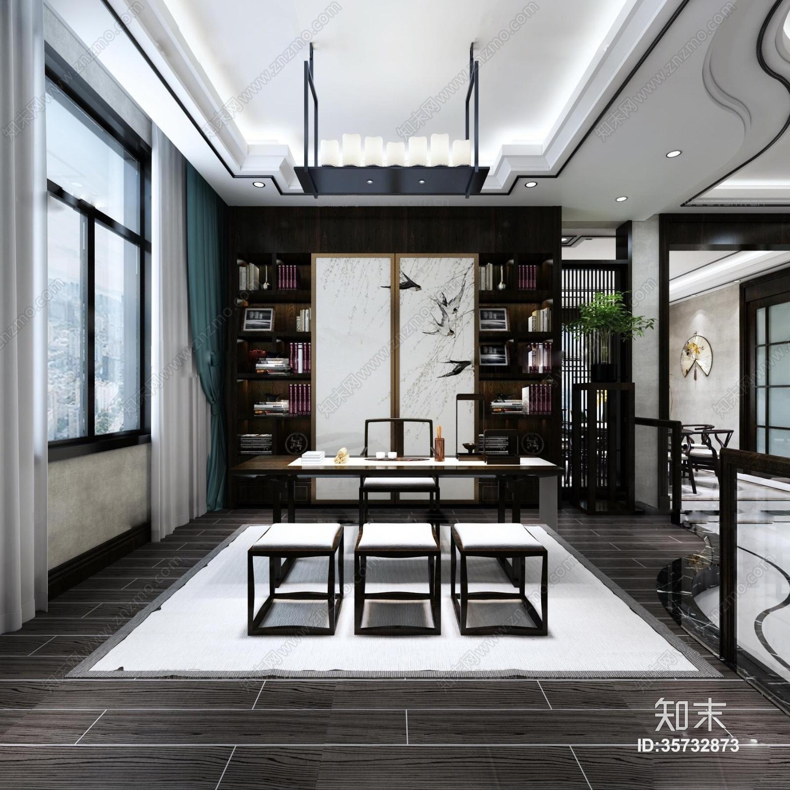 中式书房空间3D模型下载【ID:35732873】