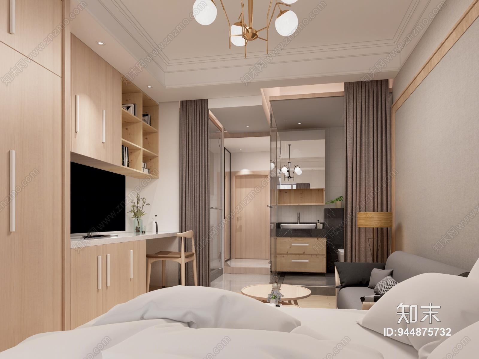 北欧单身公寓3D模型下载【ID:944875732】