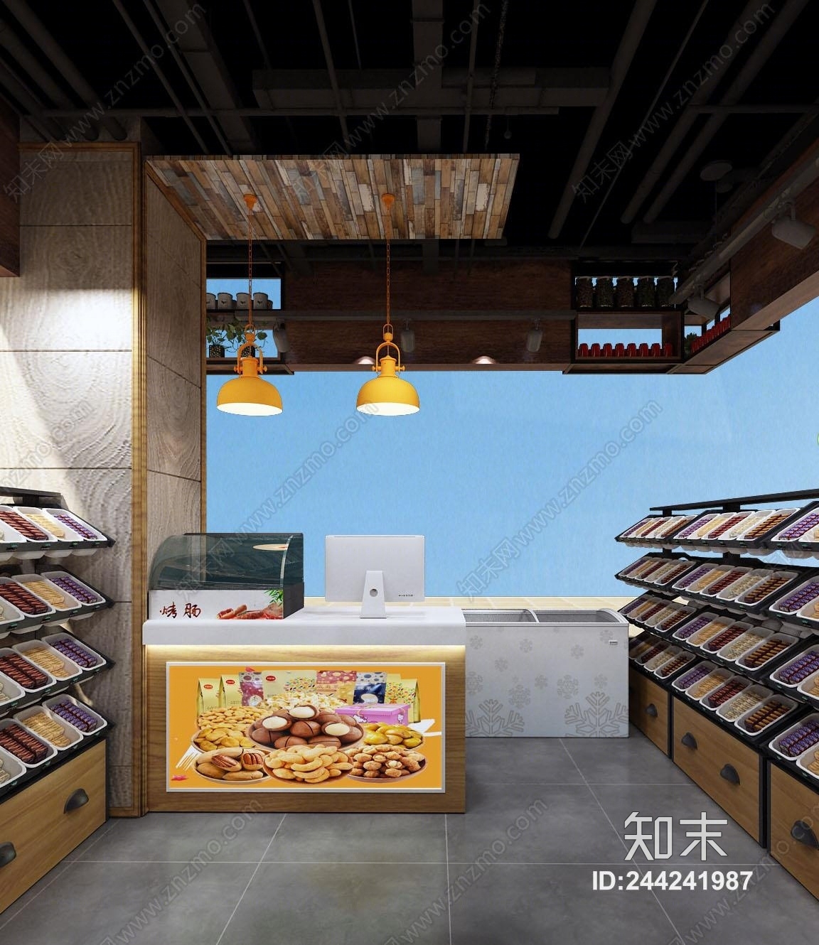 后现代零食店柜台展柜3D模型下载【ID:244241987】