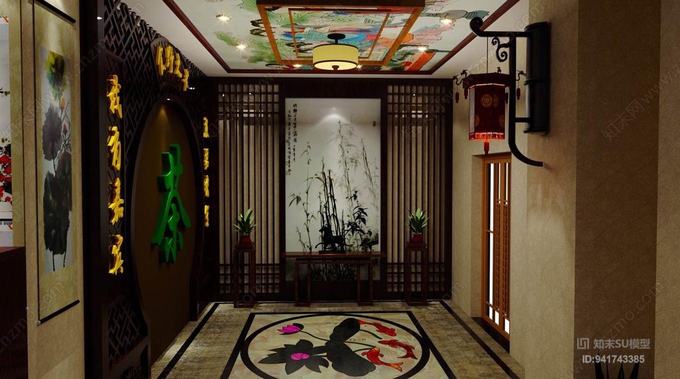 中式茶馆设计SU模型下载【ID:941743385】