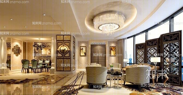 经典欧式酒店休息区3D模型下载【ID:50508022】
