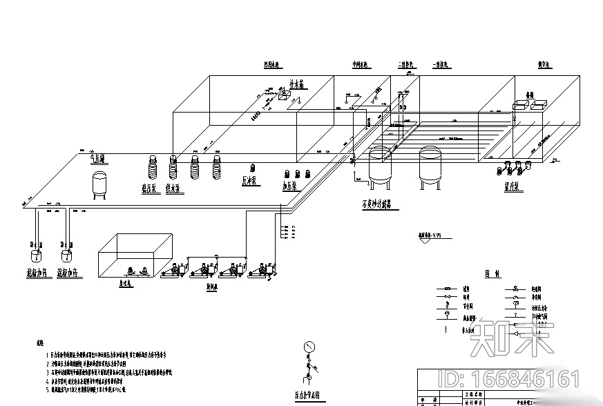 某小区中水系统回用处理全套工艺施工图cad施工图下载【ID:166846161】