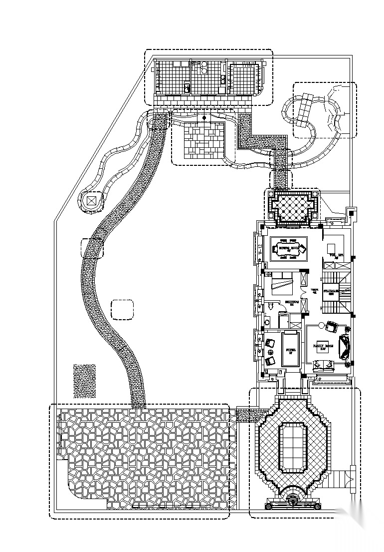 别墅庭院花园景观全套CAD施工图施工图下载【ID:160714189】