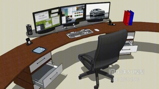 办公桌椅组合SU模型下载【ID:819329488】