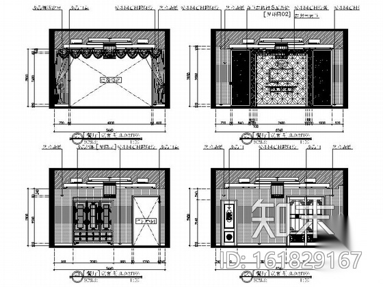 现代高档三层新中式别墅室内装修图（含效果）cad施工图下载【ID:161829167】