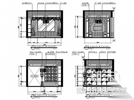 现代高档三层新中式别墅室内装修图（含效果）cad施工图下载【ID:161829167】