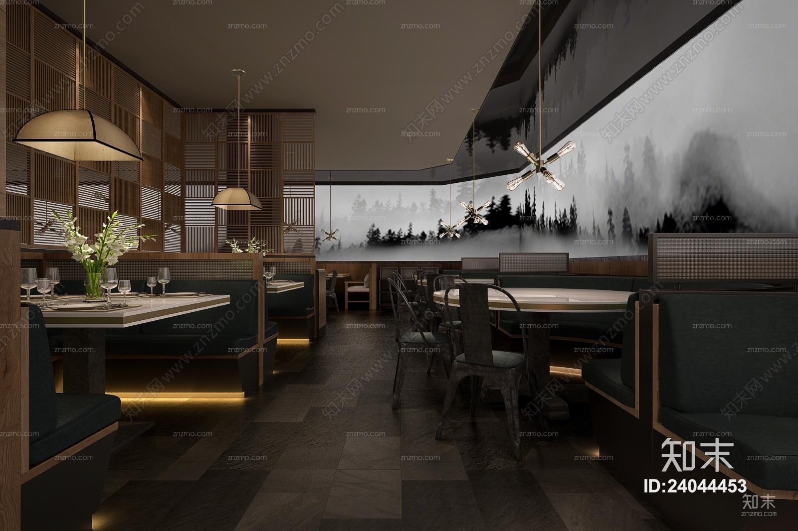现代工业风西餐厅卡座组合3D模型下载【ID:24044453】