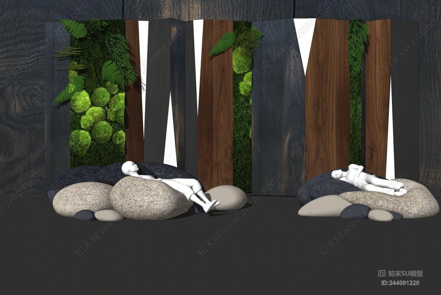 现代植物背景墙SU模型下载【ID:244091220】