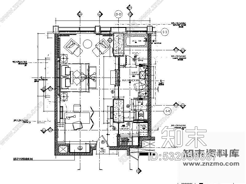 施工图北京五星级酒店豪华A1型套房样板间施工图cad施工图下载【ID:532058687】