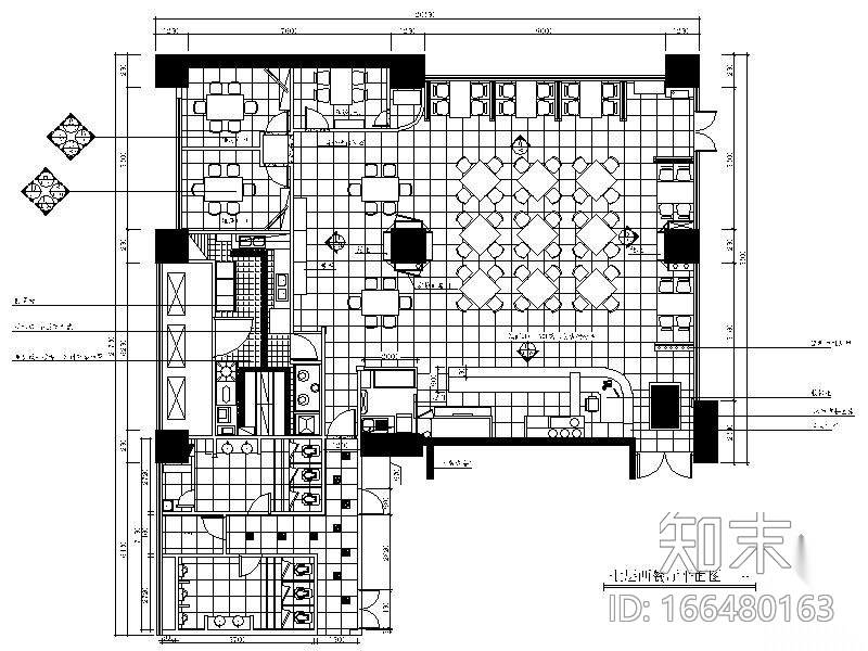 西餐厅平面图cad施工图下载【ID:166480163】