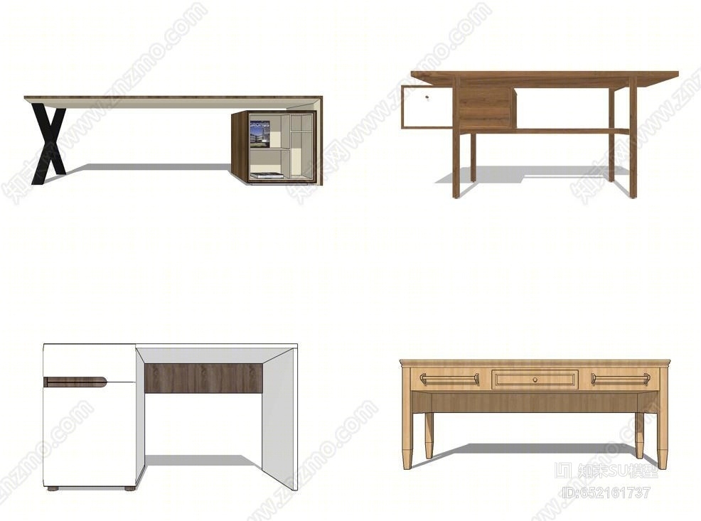 现代风格书桌SU模型下载【ID:652161737】
