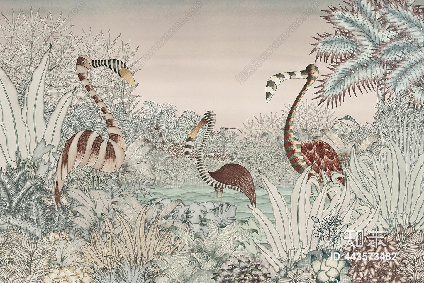 动物植物暖色自然壁画壁纸贴图下载【ID:443573482】