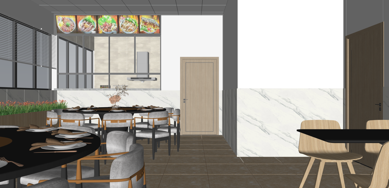 现代食堂SU模型下载【ID:1215944060】