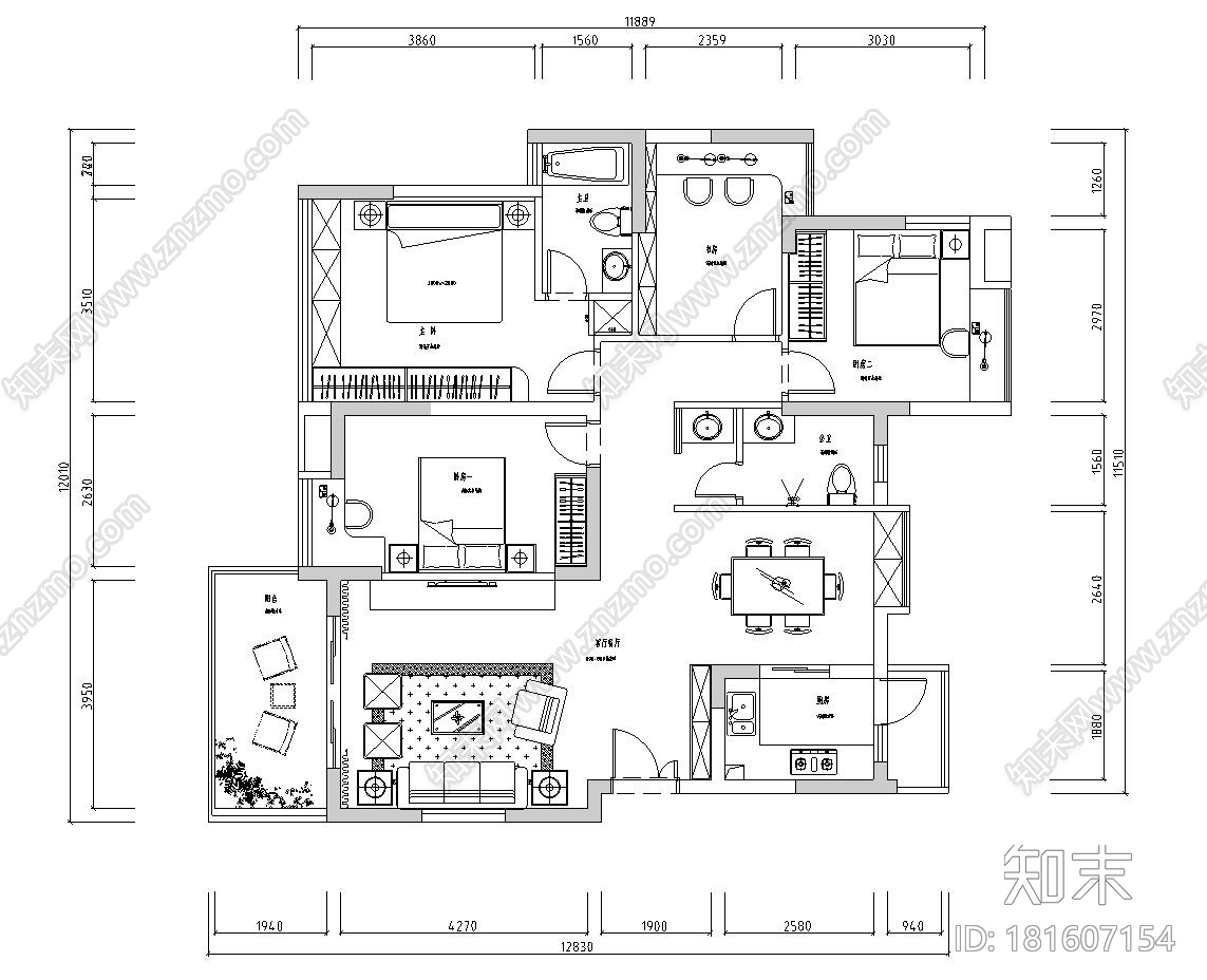 特色一层家居施工图设计(简约风格)cad施工图下载【ID:181607154】