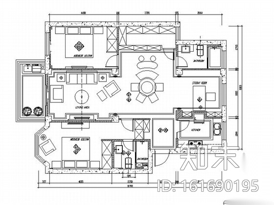 10万元简欧风格两居室家装CAD施工图（含效果图装修预算...施工图下载【ID:161690195】