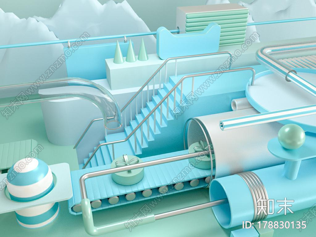 蓝色台阶CG模型下载【ID:178830135】