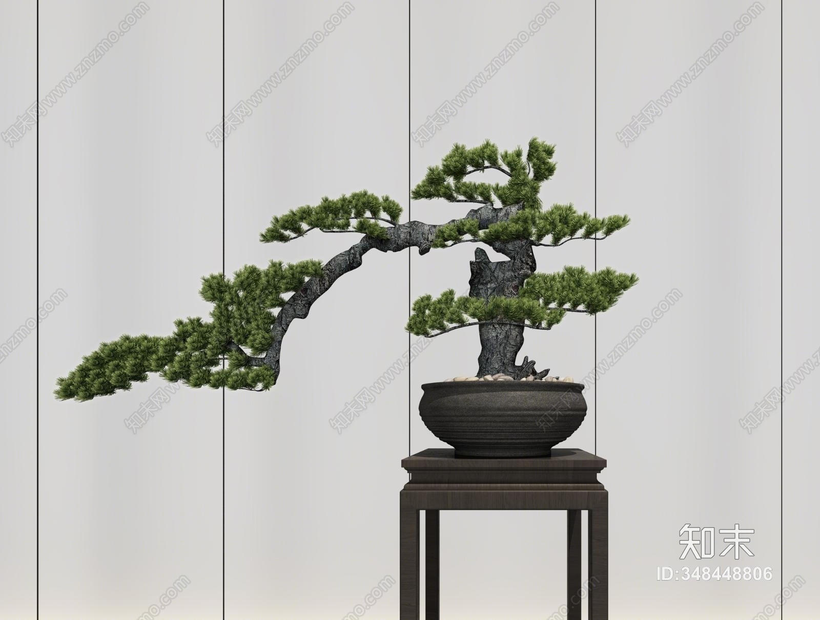 新中式松树植物盆栽3D模型下载【ID:348448806】