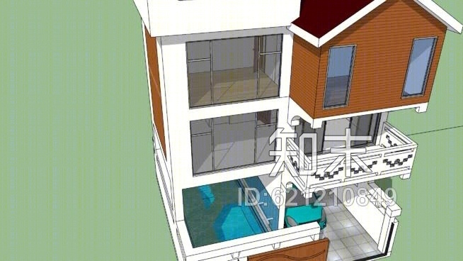 小屋（极简设计与游泳池及停车场）SU模型下载【ID:621210849】