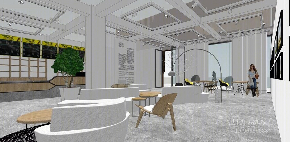 摄影展厅咖啡厅SU模型下载【ID:96688688】