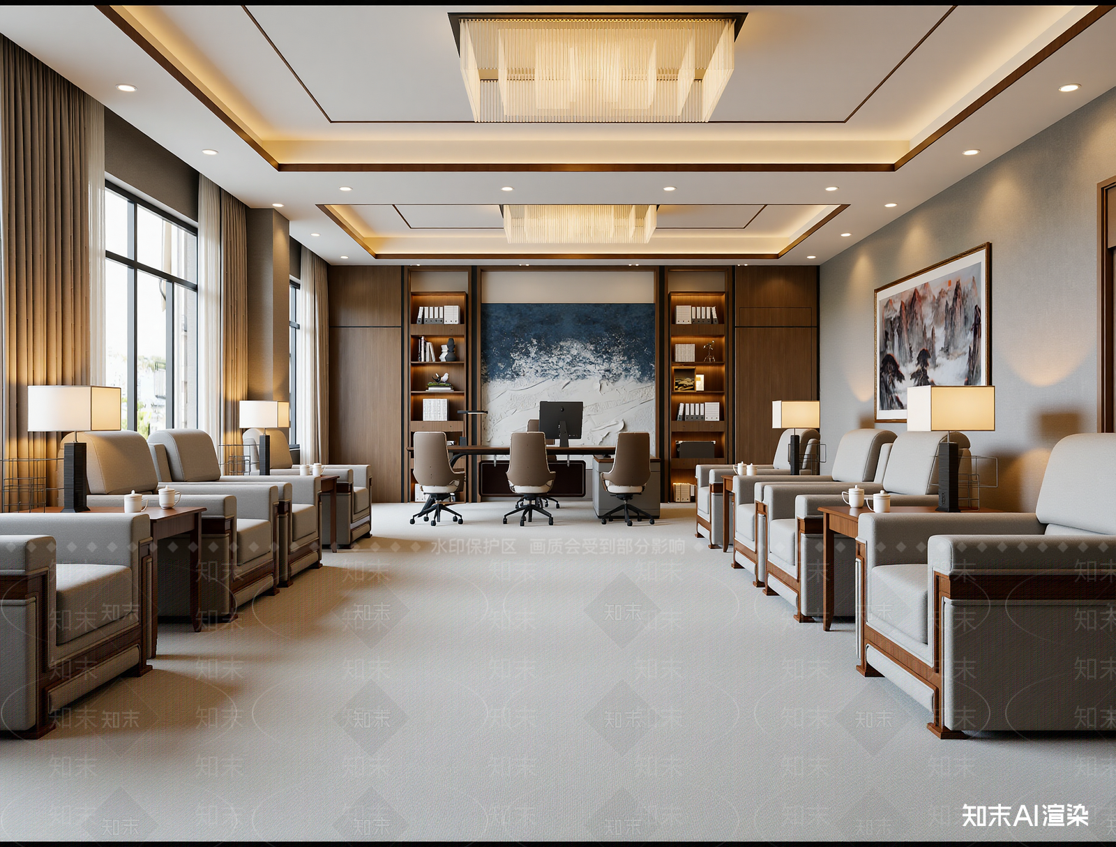 新中式会议室3D模型下载【ID:1214302756】