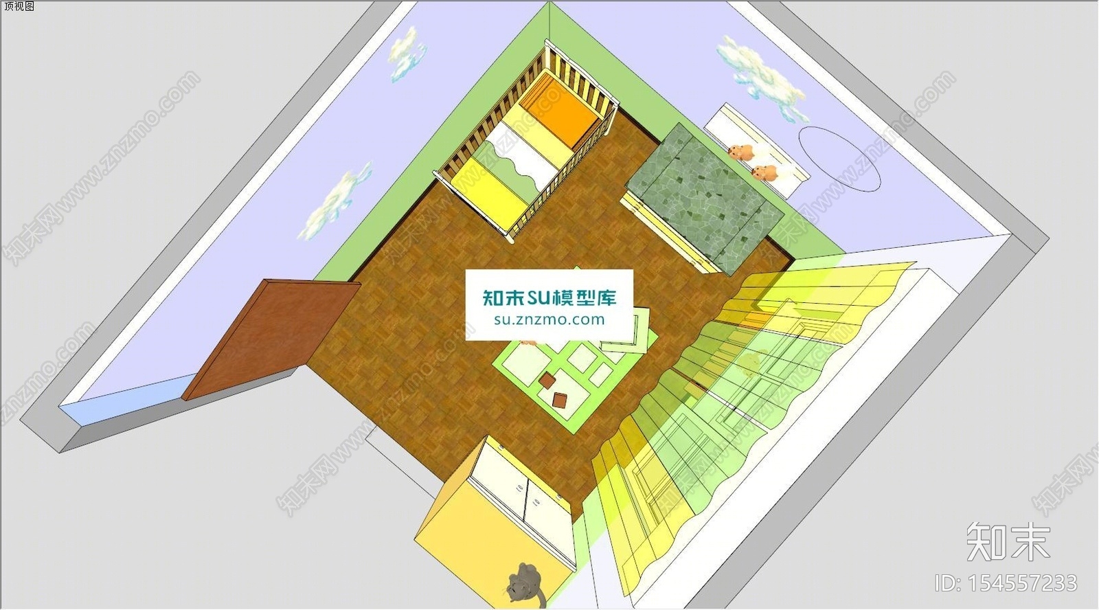现代儿童房间室内家装SU模型下载【ID:154557233】